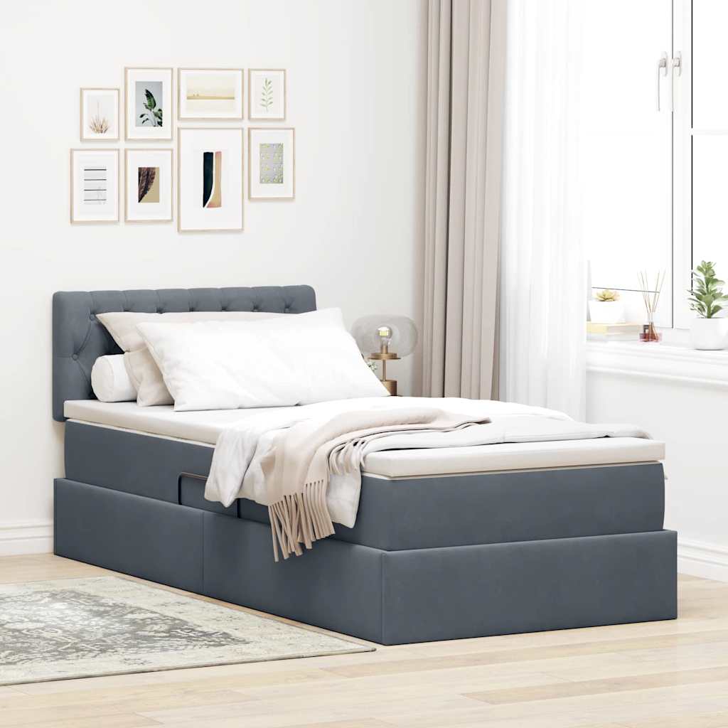 Opslag bed met matras Donkergrijs 100 x 200 cm Fluweel – afbeelding 1