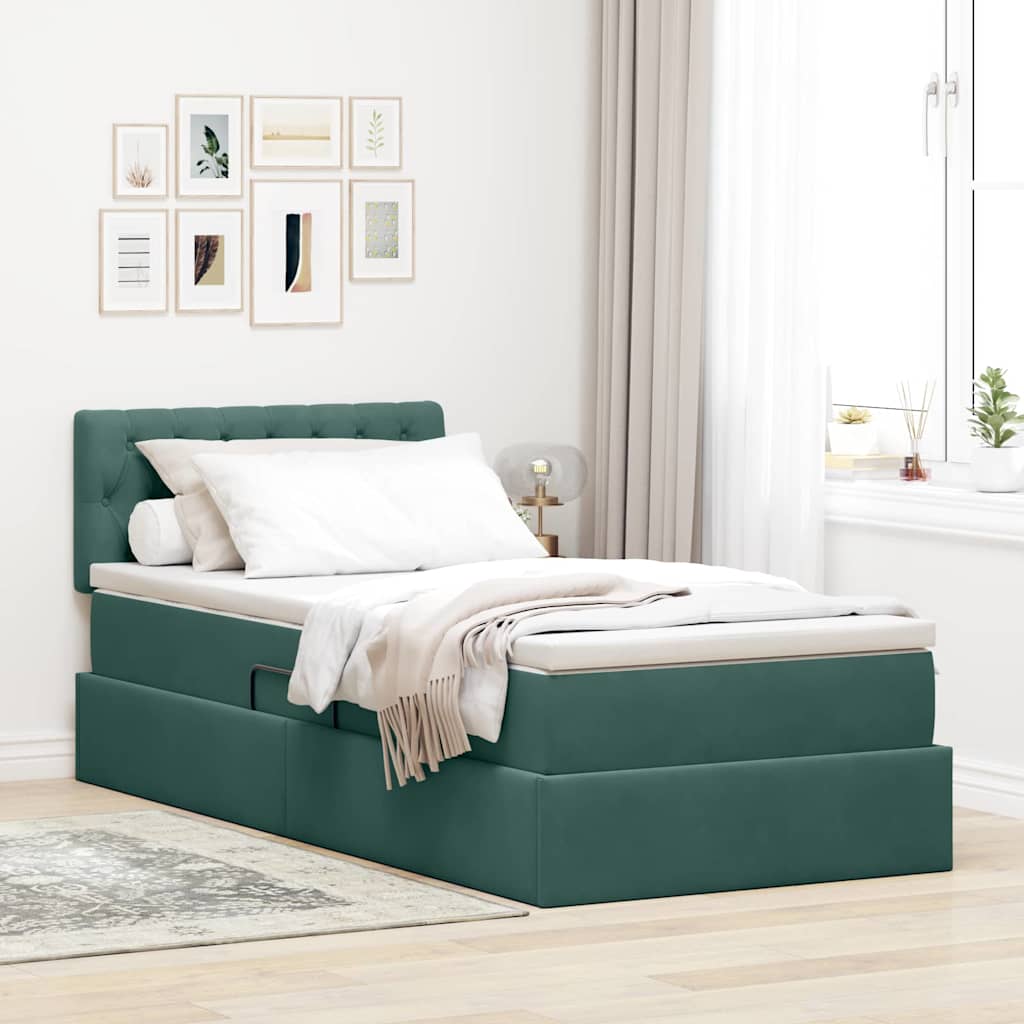 Opslag bed met matras Donkergroen 100 x 200 cm Fluweel – afbeelding 1
