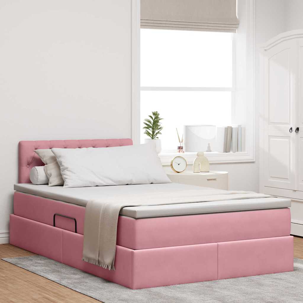 Opslag bed met matras met hoofdeinde Roze 120 x 190 cm Fluweel – afbeelding 1