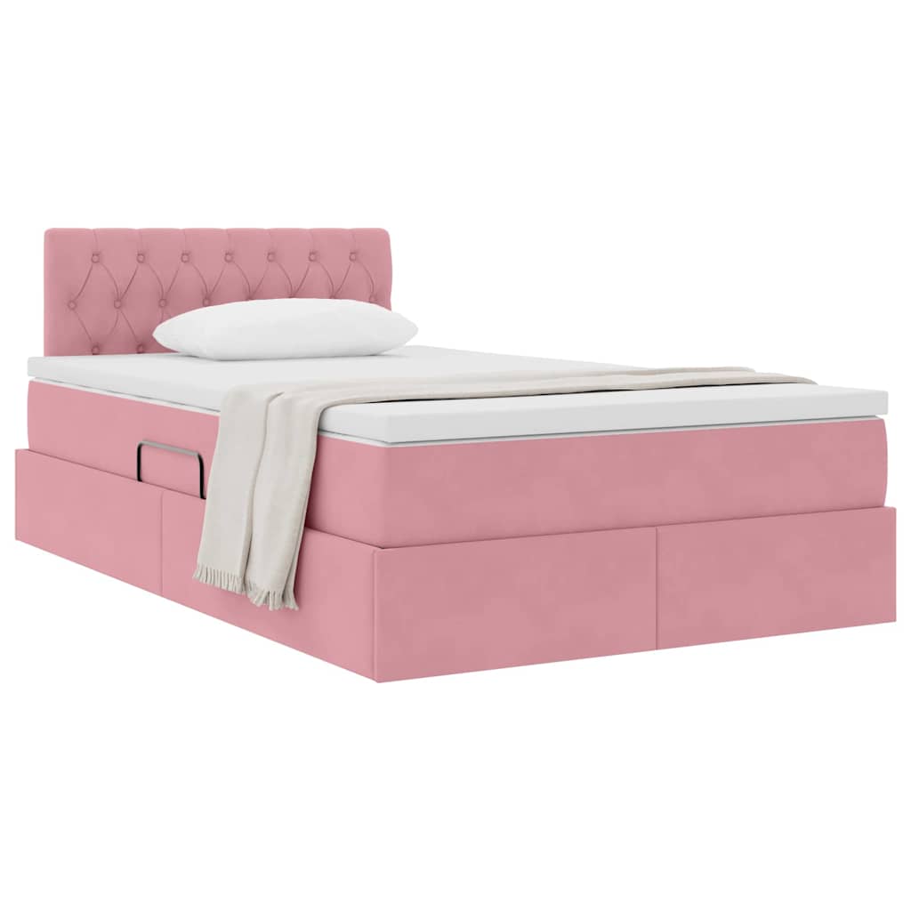 Opslag bed met matras met hoofdeinde Roze 120 x 190 cm Fluweel – afbeelding 3
