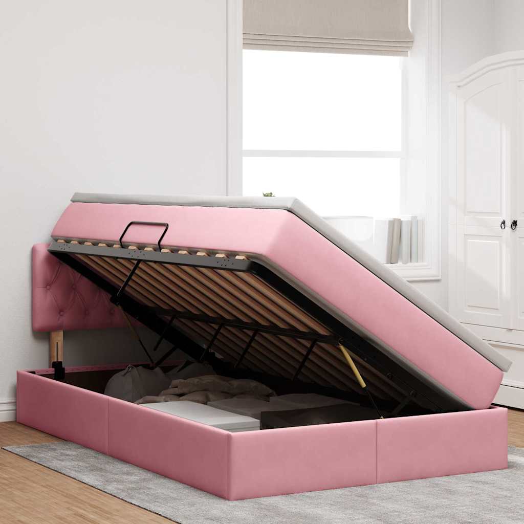 Opslag bed met matras met hoofdeinde Roze 120 x 190 cm Fluweel – afbeelding 4