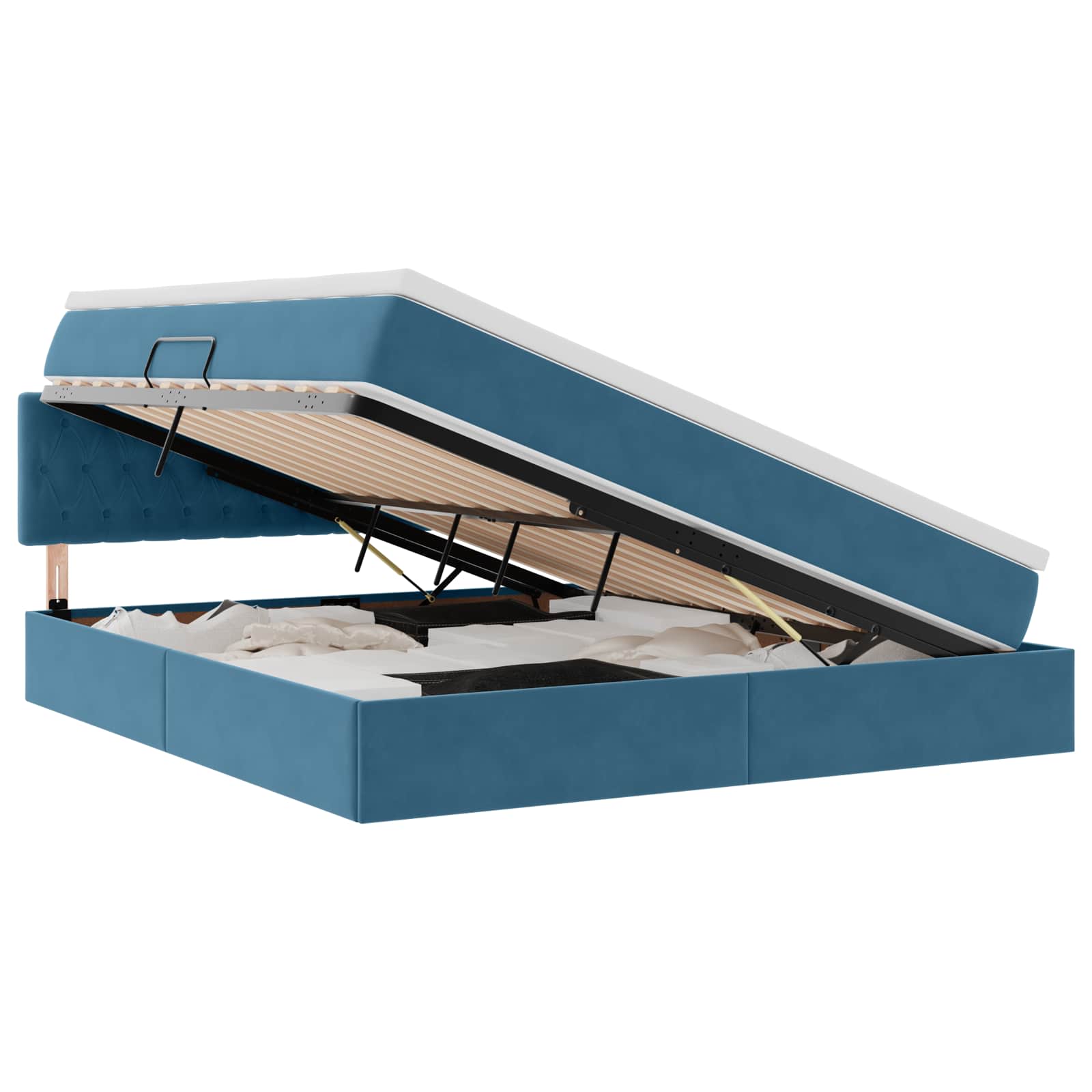 Opslag bed met matras Donkerblauw 180 x 200 cm Fluweel – afbeelding 2