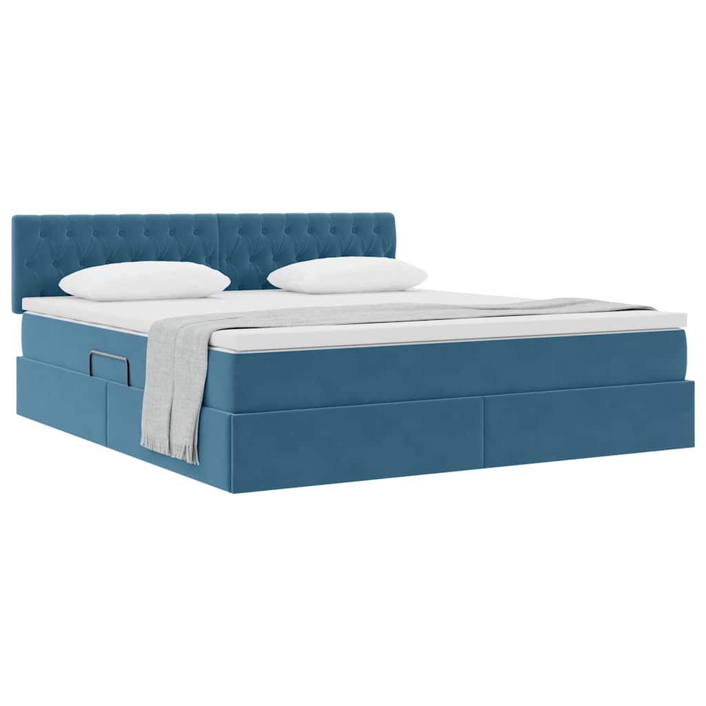 Opslag bed met matras Donkerblauw 180 x 200 cm Fluweel – afbeelding 3