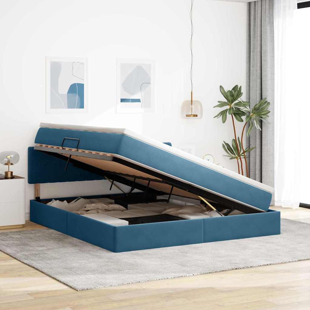 Opslag bed met matras Donkerblauw 180 x 200 cm Fluweel – afbeelding 4
