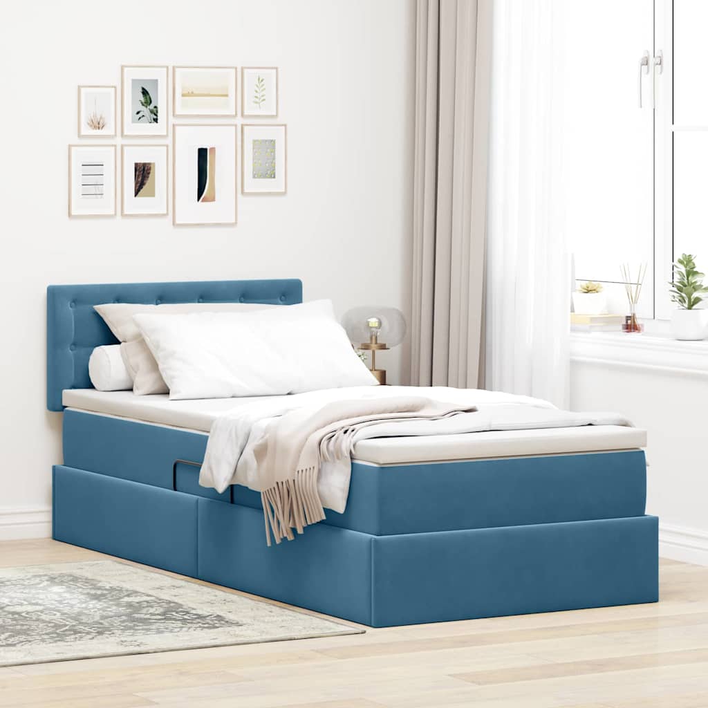 Opslag bed met matras Donkerblauw 90 x 190 cm Fluweel – afbeelding 1