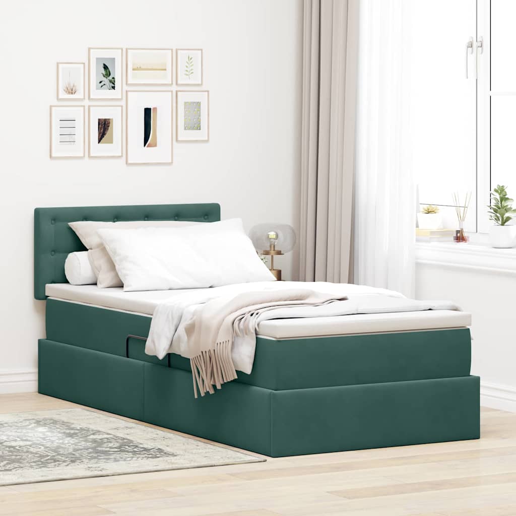 Opslag bed met matras Donkergroen 100 x 200 cm Fluweel – afbeelding 1