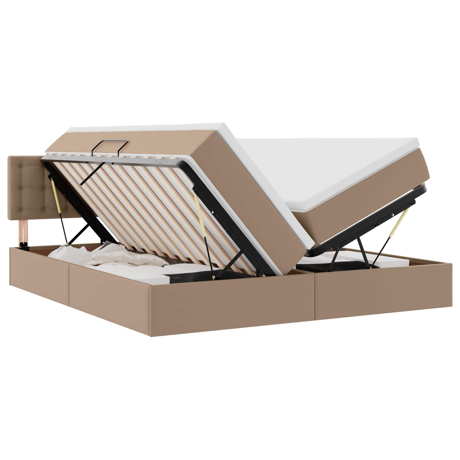 Opslag bed met matras Cappuccino 200 x 200 cm Nep Leer – afbeelding 2