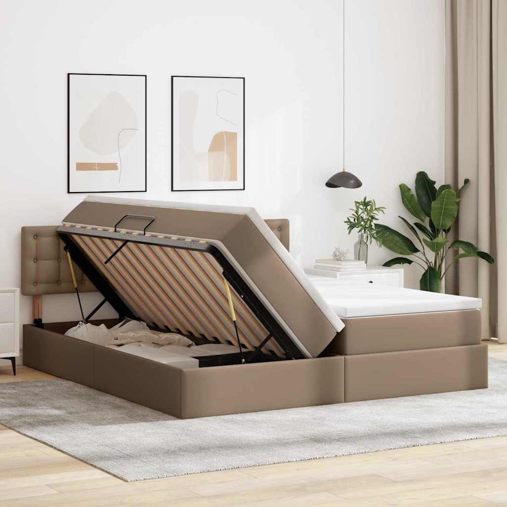 Opslag bed met matras Cappuccino 200 x 200 cm Nep Leer – afbeelding 4