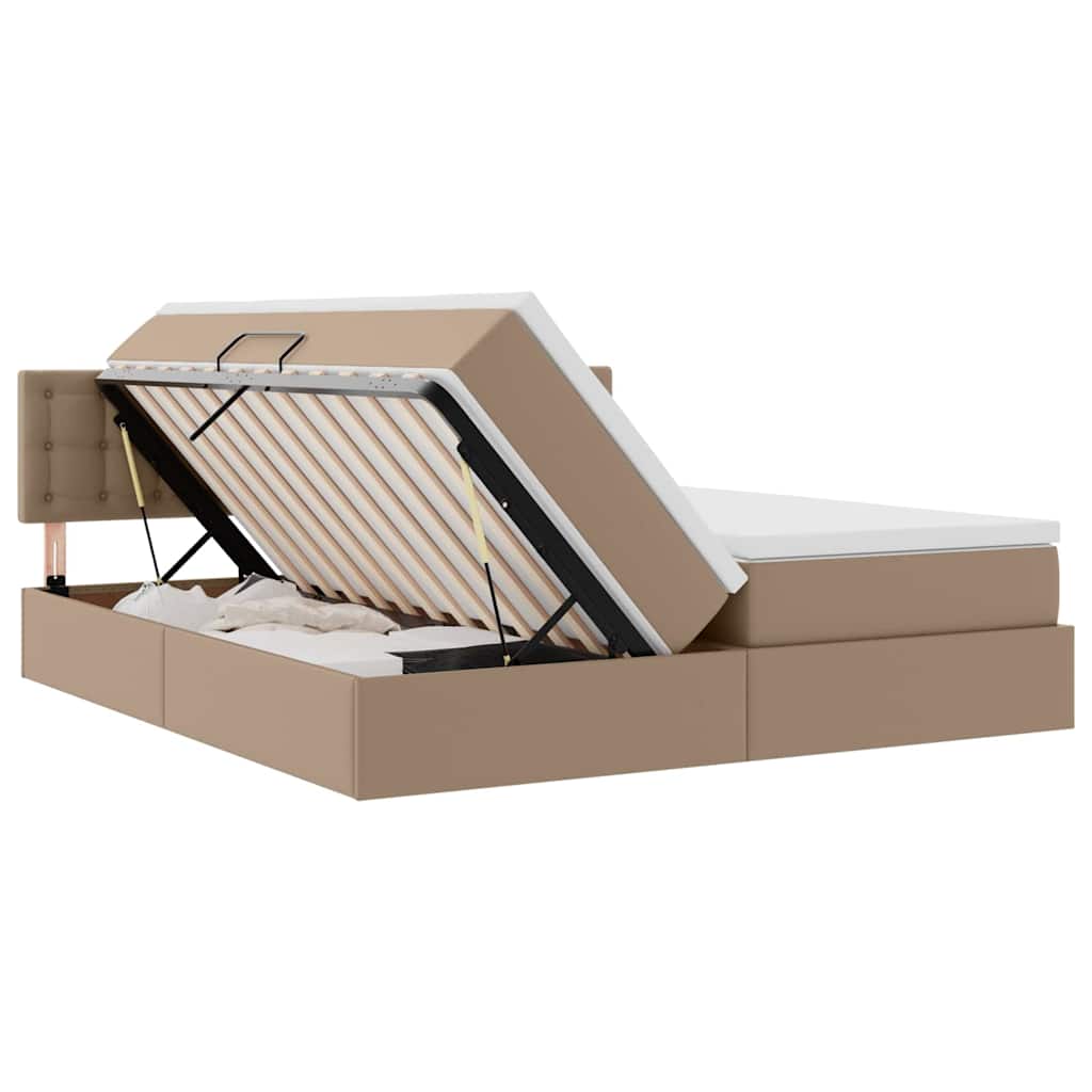 Opslag bed met matras Cappuccino 200 x 200 cm Nep Leer – afbeelding 7
