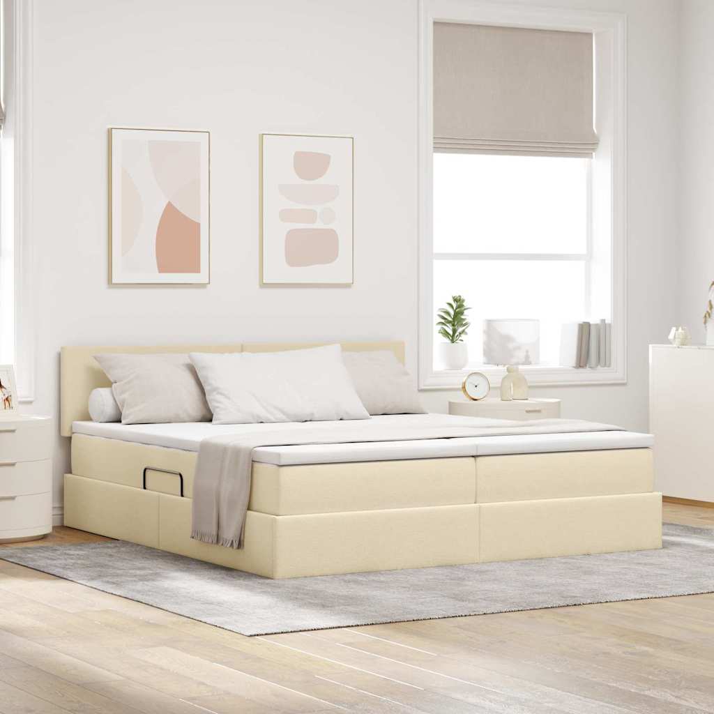 Opslag bed met matras met opslag Crème 180 x 200 cm Nep Leer – afbeelding 1