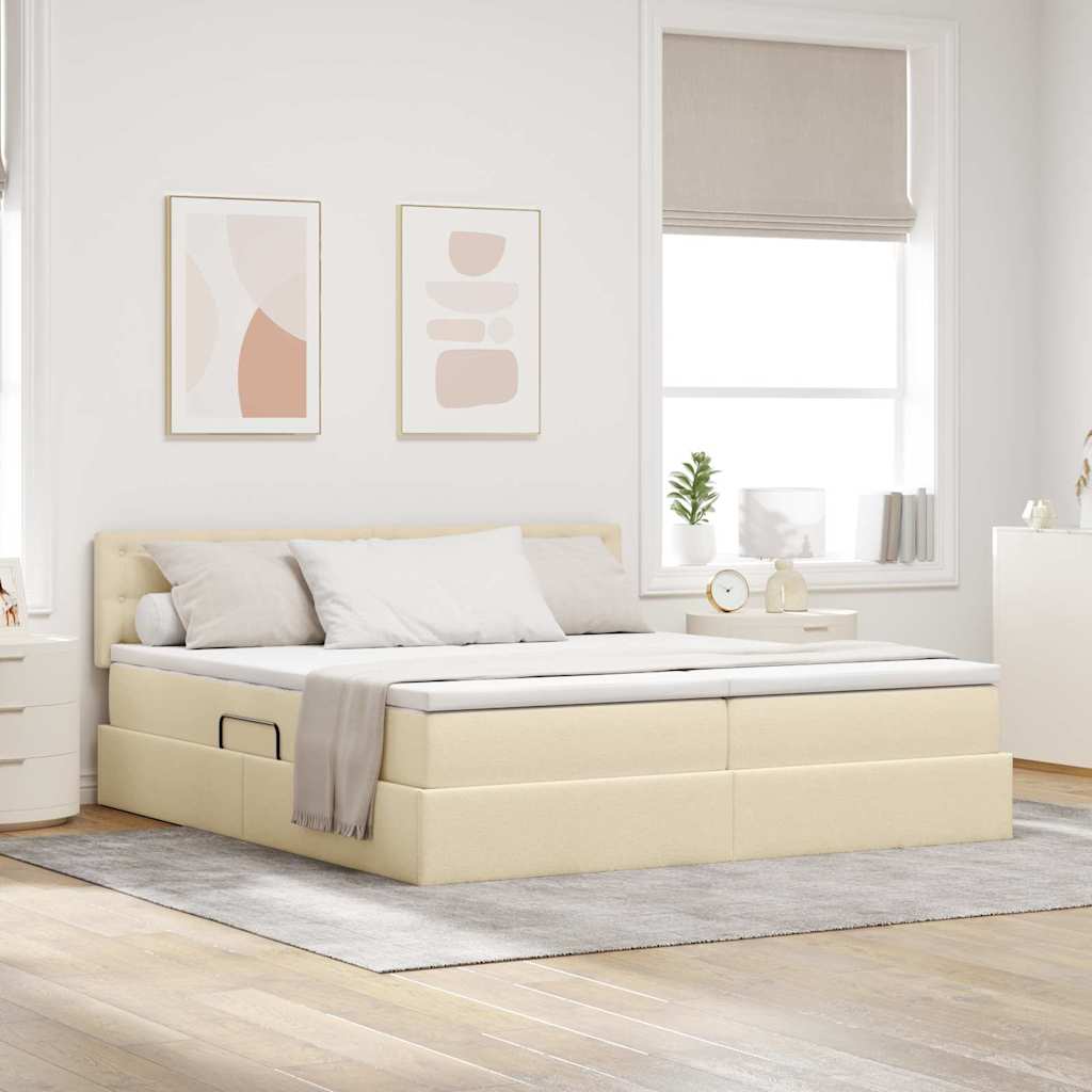 Opslag bed met matras met opslag Crème 200 x 200 cm Nep Leer