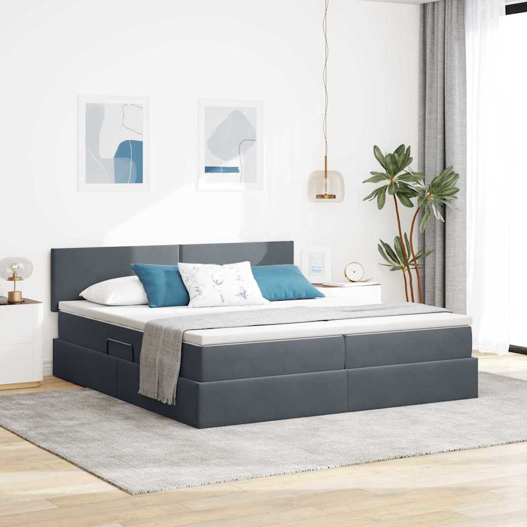 Opslag bed met matras met hoofdeinde Donkergrijs 100 x 200 cm – afbeelding 1