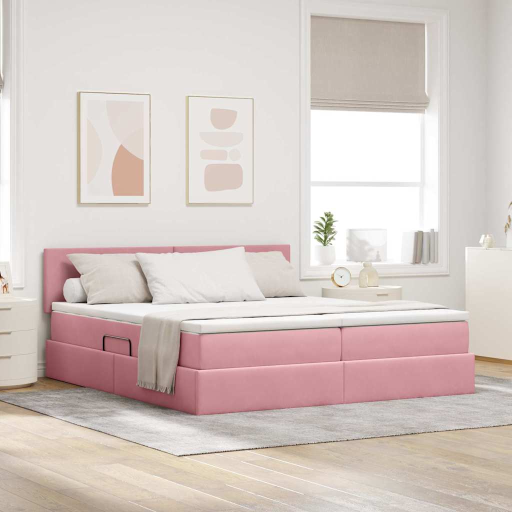 Opslag bed met matras met hoofdeinde Roze 100 x 200 cm – afbeelding 1