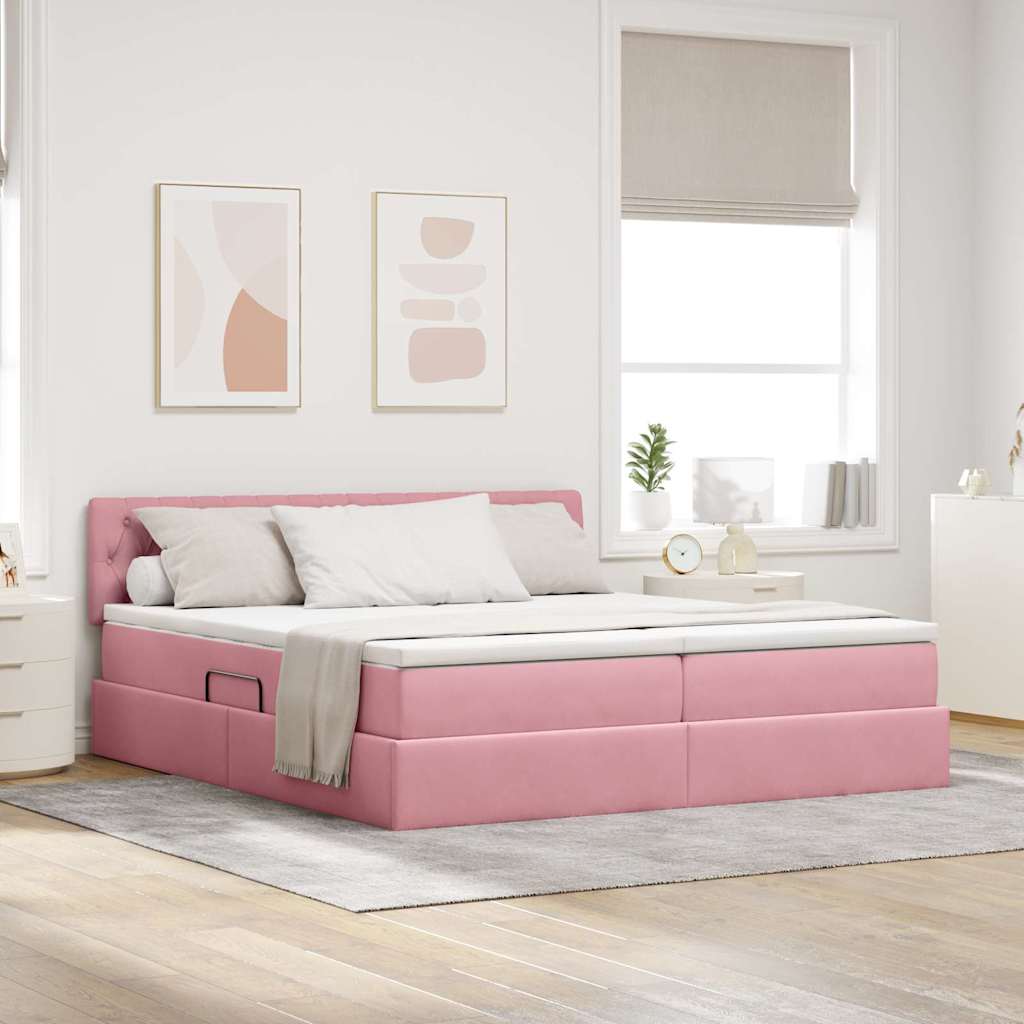Opslag bed met matras met hoofdeinde Roze 100 x 200 cm – afbeelding 1