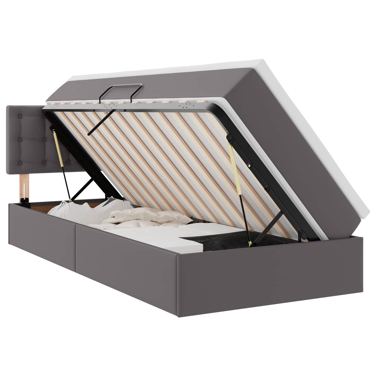 Opbergbed met LED met matras met LED Grijs 90 x 190 cm Nep Leer – afbeelding 2