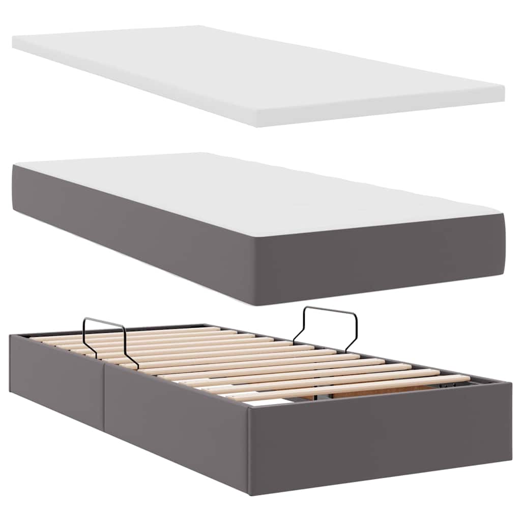 Opbergbed met LED met matras met LED Grijs 90 x 190 cm Nep Leer – afbeelding 9