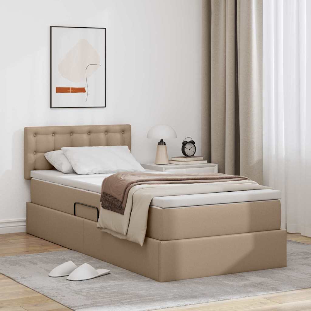 Opbergbed met LED met matras Cappuccino 90 x 190 cm Nep Leer – afbeelding 1
