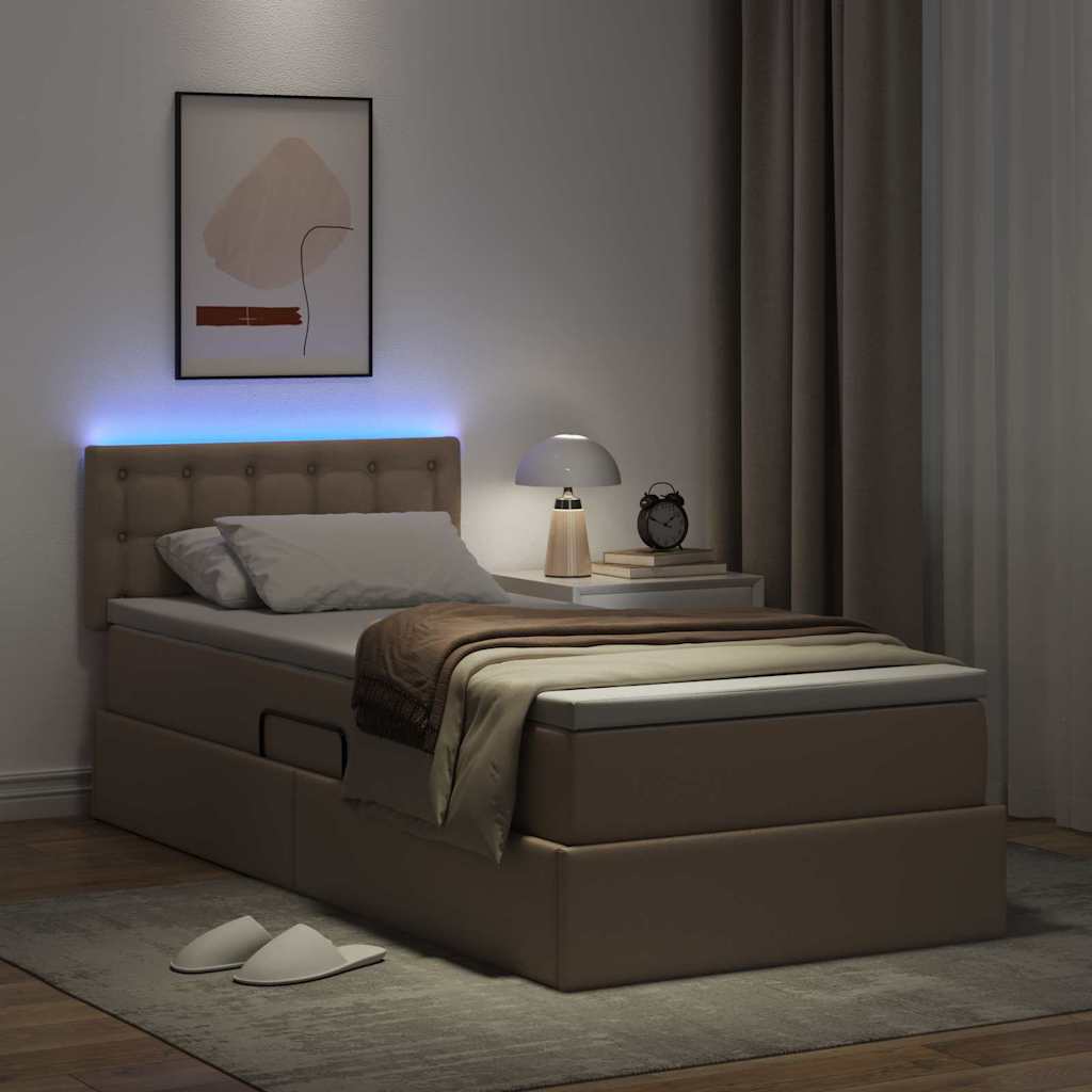 Opbergbed met LED met matras Cappuccino 90 x 190 cm Nep Leer – afbeelding 5
