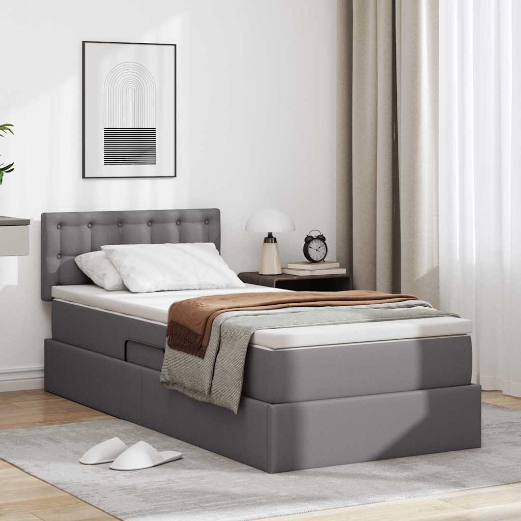 Opbergbed met LED met matras met LED Grijs 90 x 200 cm Nep Leer – afbeelding 1