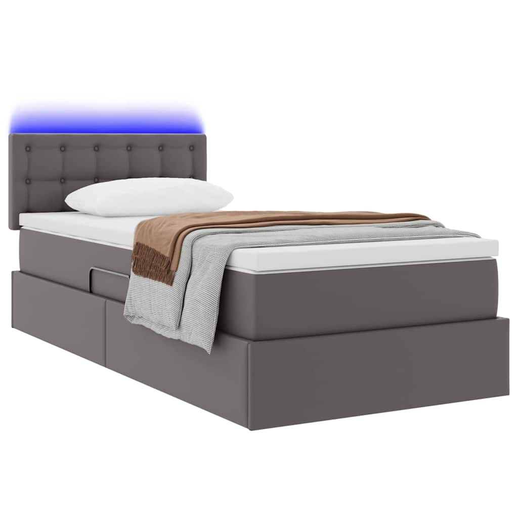 Opbergbed met LED met matras met LED Grijs 90 x 200 cm Nep Leer – afbeelding 3