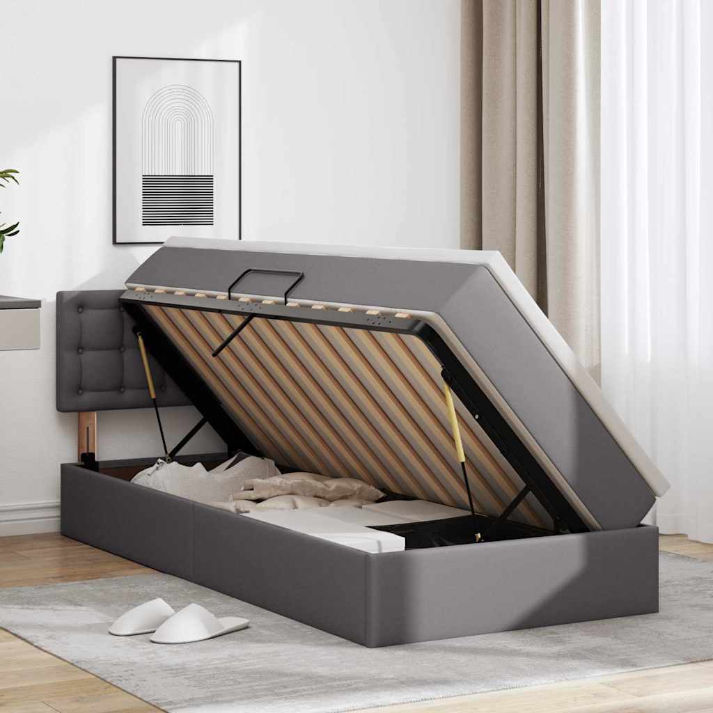 Opbergbed met LED met matras met LED Grijs 90 x 200 cm Nep Leer – afbeelding 4