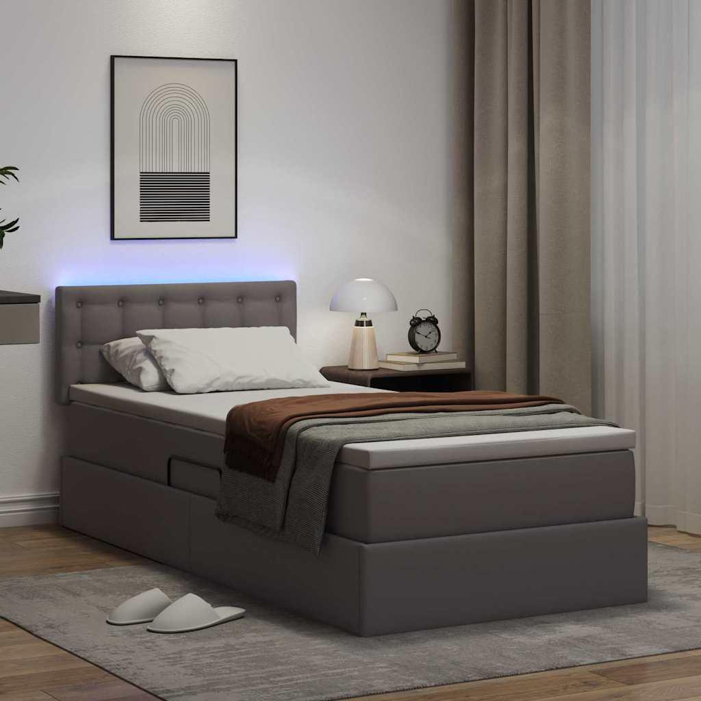 Opbergbed met LED met matras met LED Grijs 90 x 200 cm Nep Leer – afbeelding 5