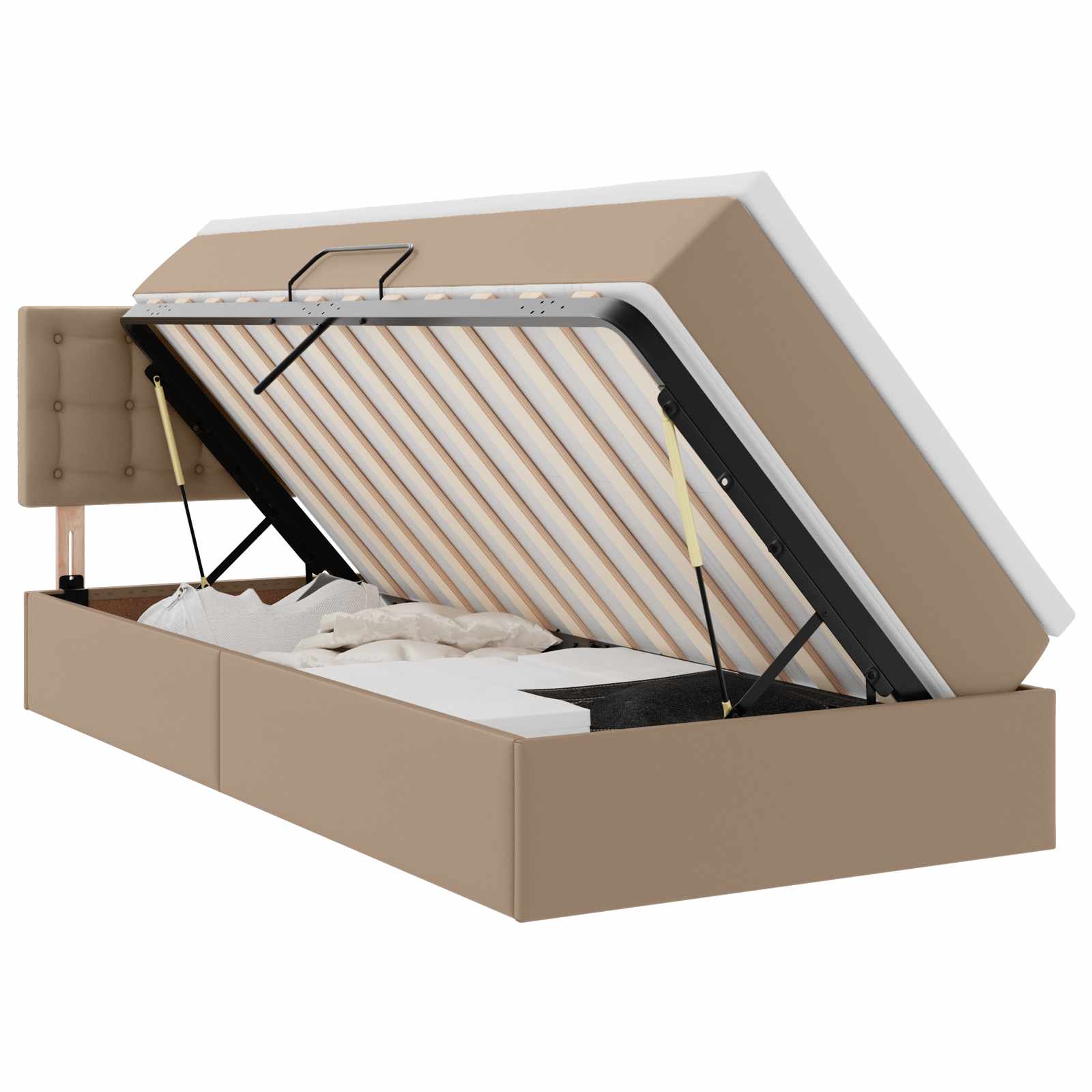Opbergbed met LED met matras Cappuccino 90 x 200 cm Nep Leer – afbeelding 2