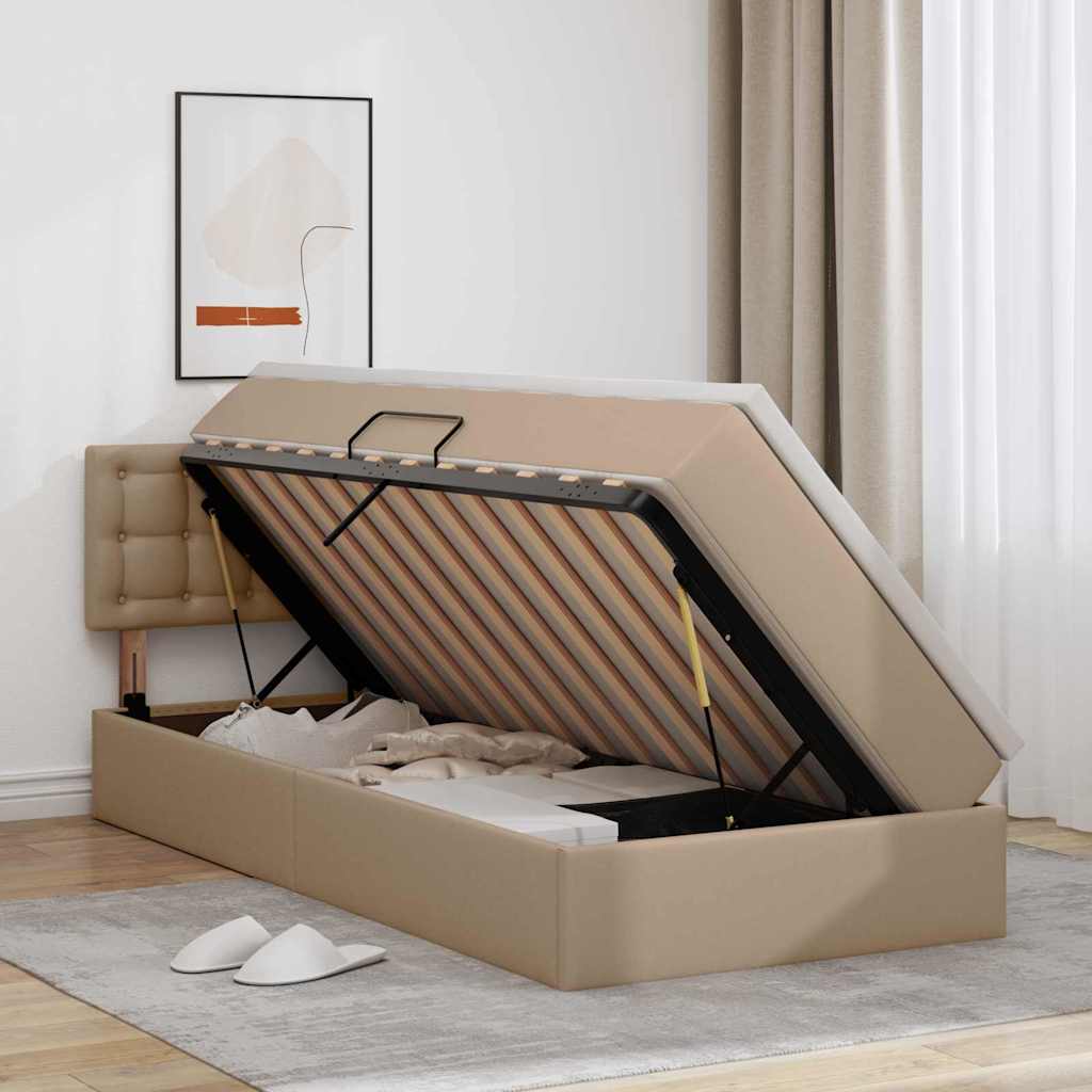 Opbergbed met LED met matras Cappuccino 90 x 200 cm Nep Leer – afbeelding 4