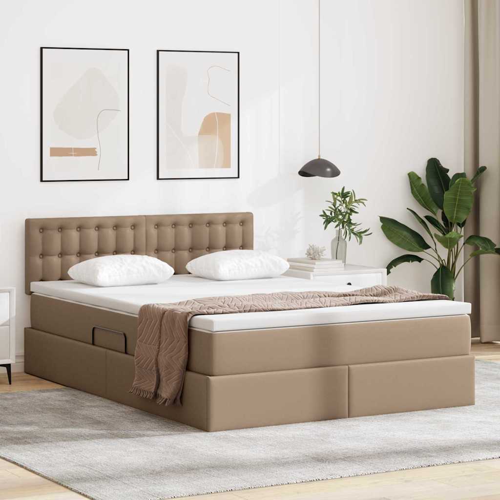 Opbergbed met LED met matras Cappuccino 140 x 190 cm Nep Leer – afbeelding 1