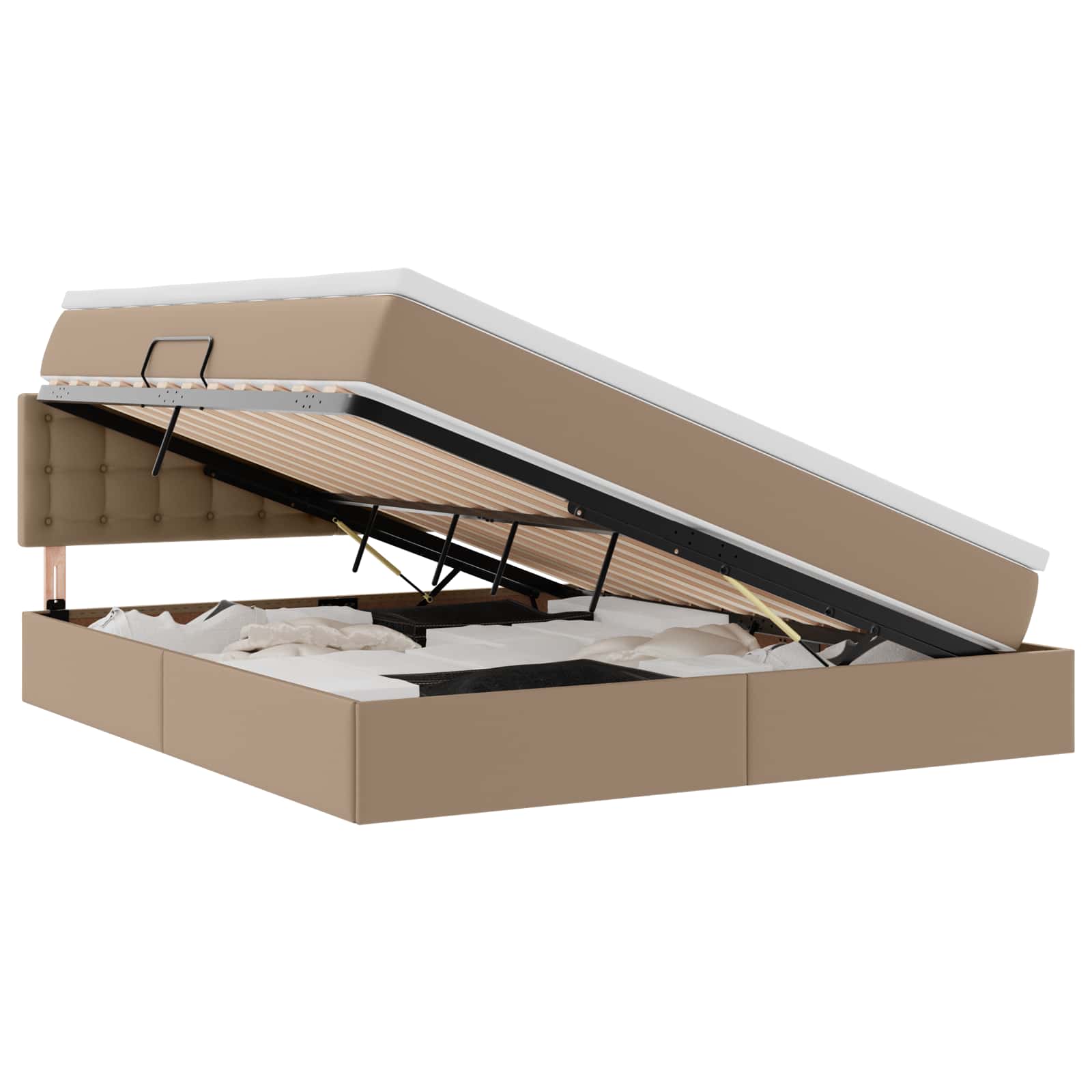 Opbergbed met LED met matras Cappuccino 160 x 200 cm Nep Leer – afbeelding 2