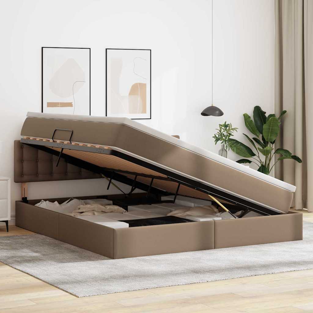 Opbergbed met LED met matras Cappuccino 160 x 200 cm Nep Leer – afbeelding 4