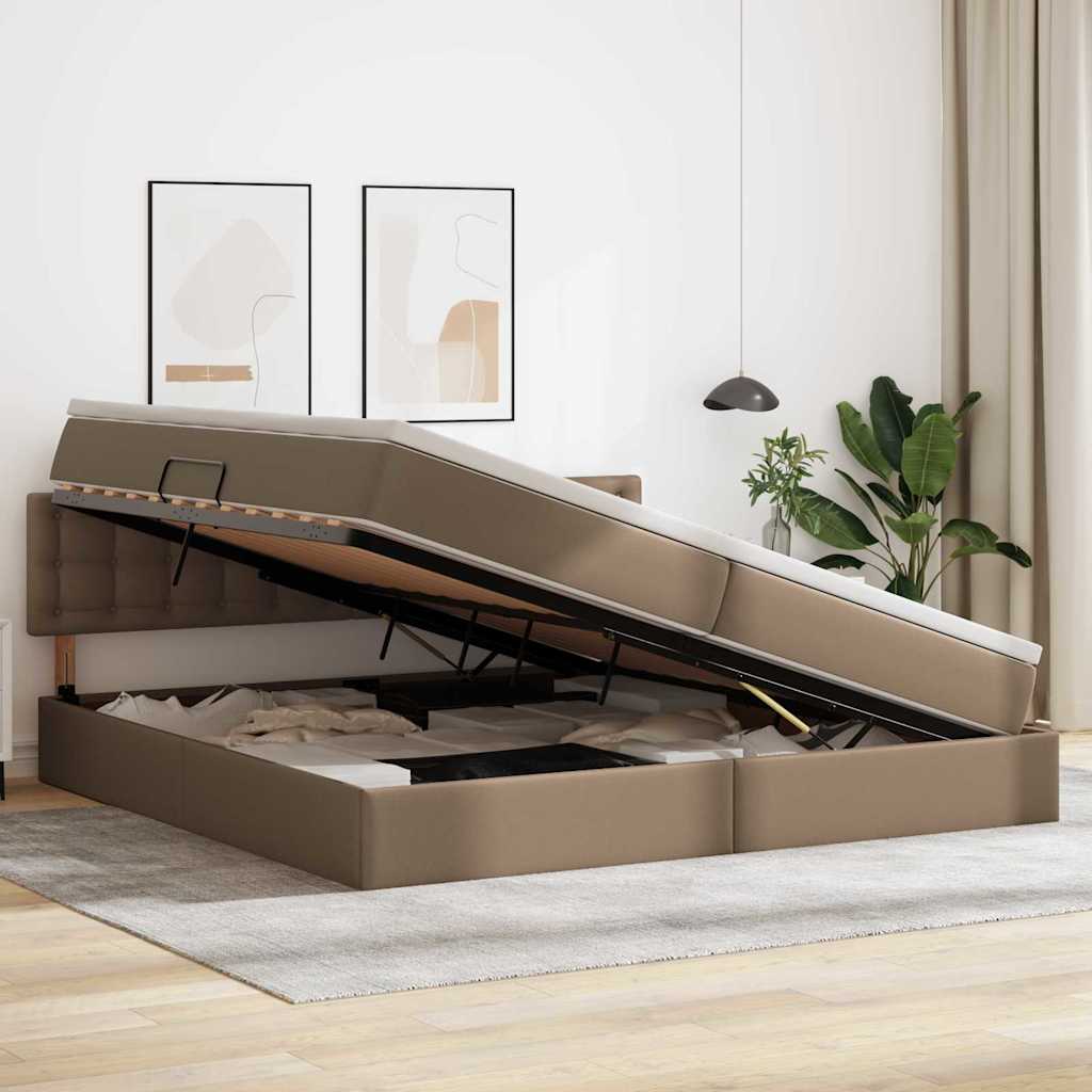 Opbergbed met LED met matras Lichtgrijs 200 x 200 cm Nep Leer – afbeelding 4
