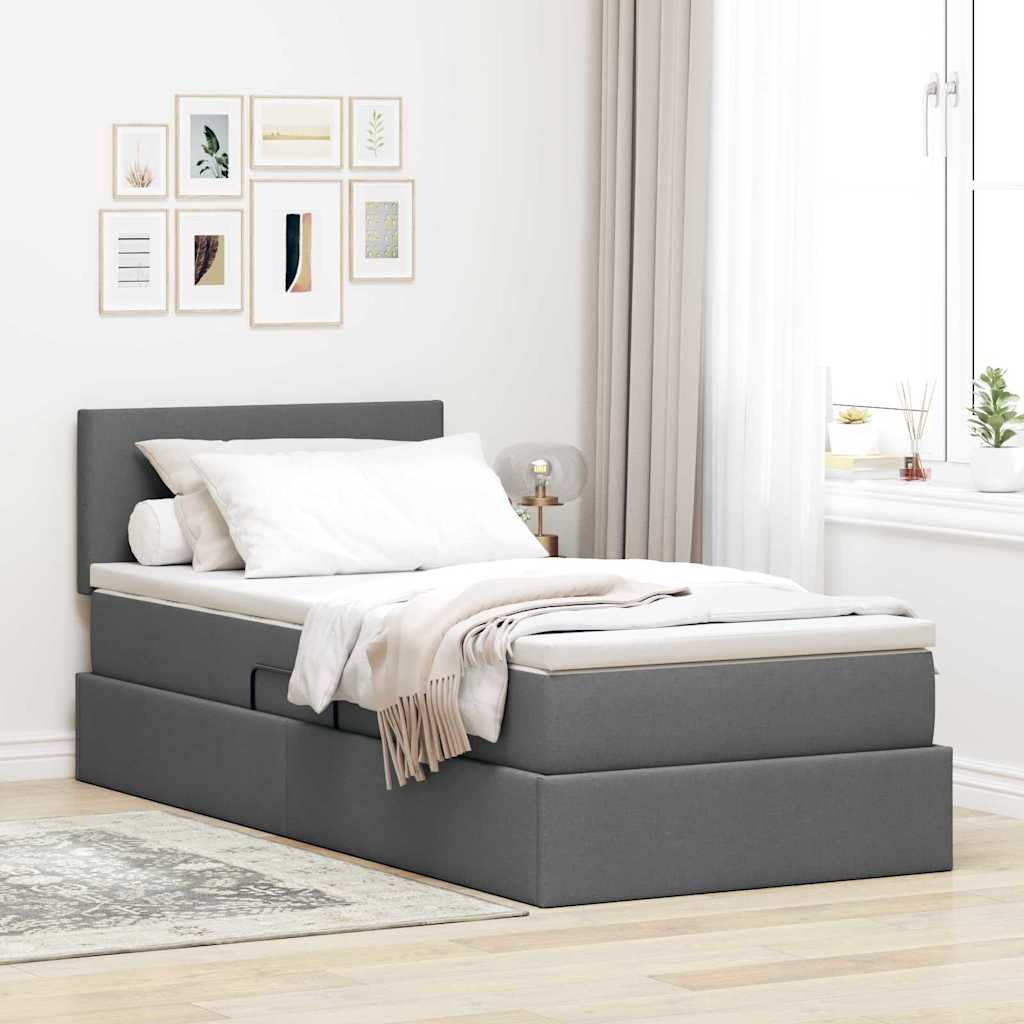 Opbergbed met LED met matras Donkergrijs 90 x 190 cm Stof – afbeelding 1