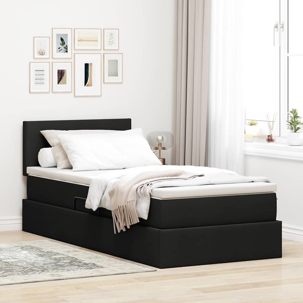 Opbergbed met LED met matras met LED Zwart 90 x 200 cm Stof – afbeelding 1