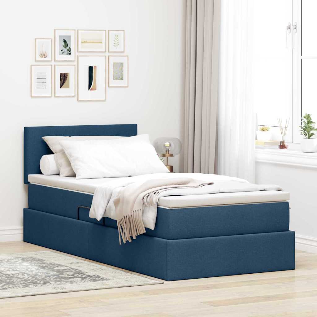 Opbergbed met LED met matras met LED Blauw 90 x 200 cm Stof – afbeelding 1