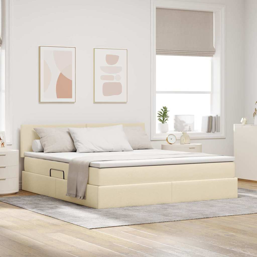 Opbergbed met LED met matras met LED Crème 160 x 200 cm Stof