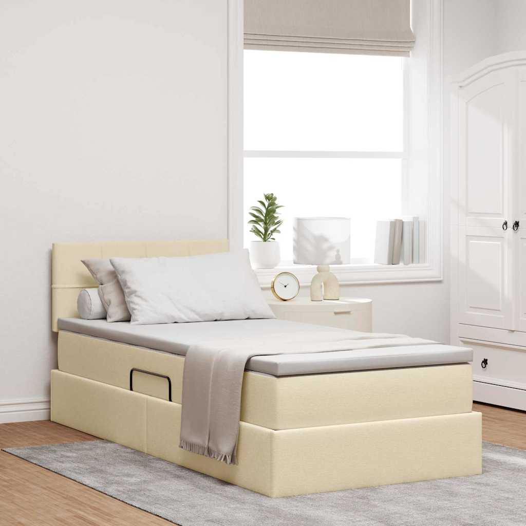 Opbergbed met LED met matras met LED Crème 90 x 200 cm Stof – afbeelding 1