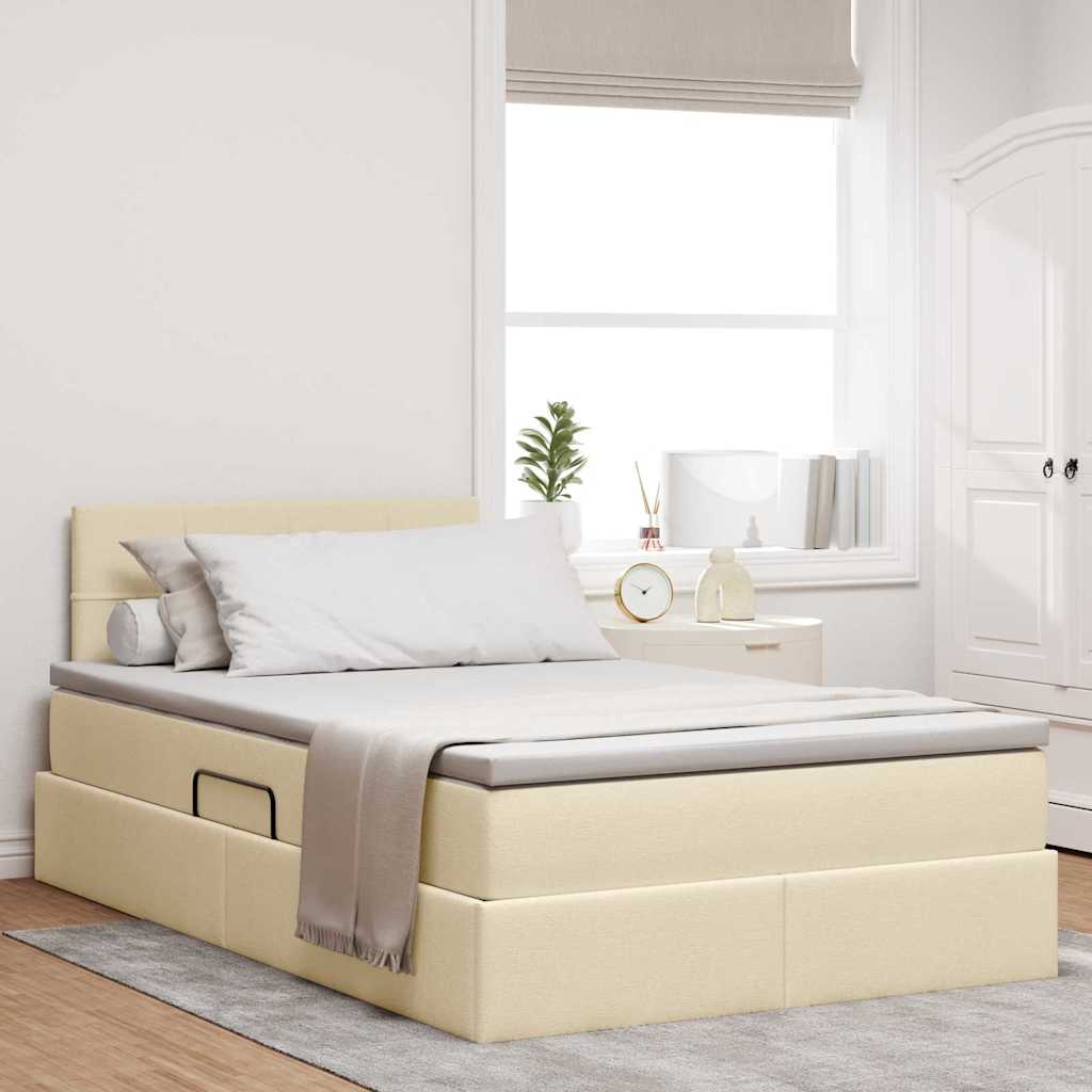 Opbergbed met LED met matras met LED Crème 120 x 190 cm Stof – afbeelding 1