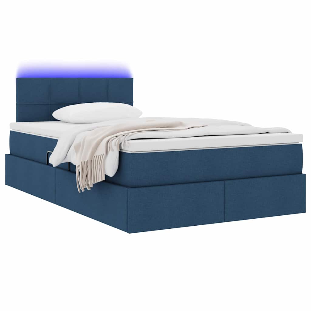 LED Opslagbed met Matras Blauw 120 x 190 cm Stof – afbeelding 3