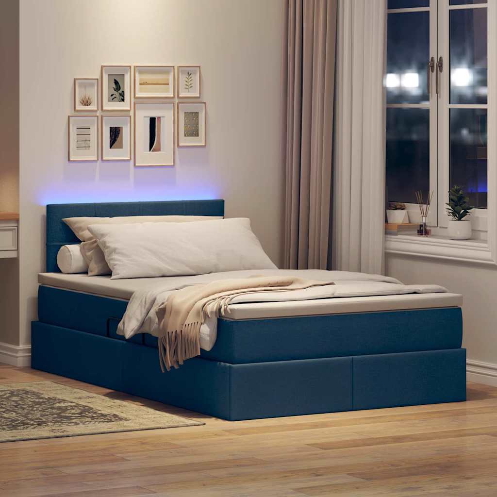 LED Opslagbed met Matras Blauw 120 x 190 cm Stof – afbeelding 5