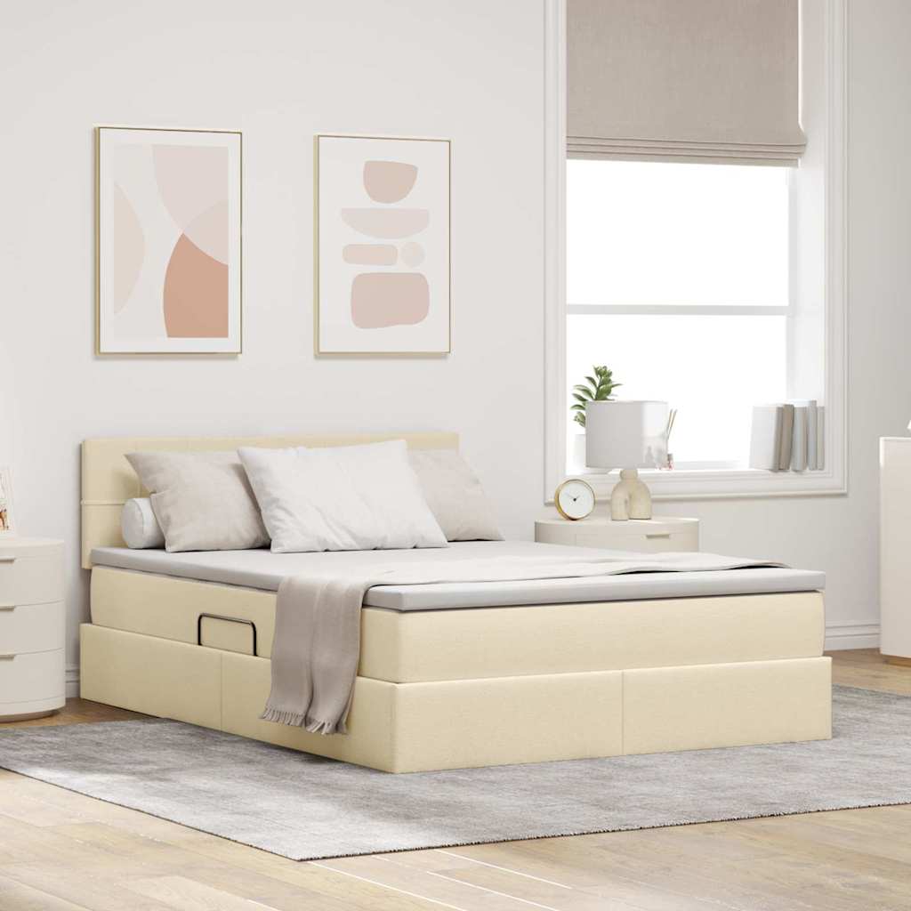 Opbergbed met LED met matras met LED Crème 140 x 190 cm Stof – afbeelding 1