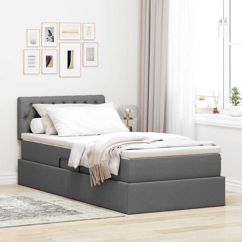 Opbergbed met LED met matras Donkergrijs 90 x 190 cm Stof – afbeelding 1
