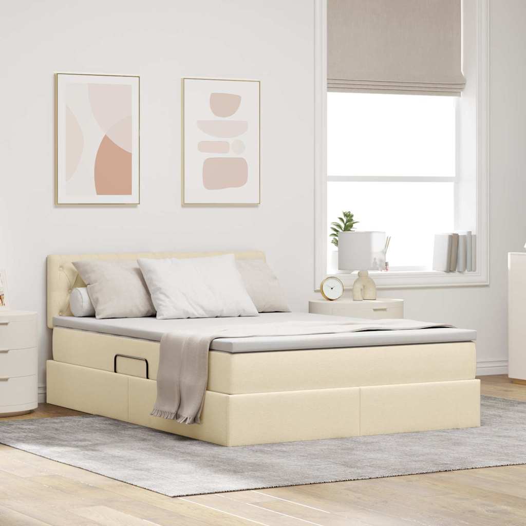 Opbergbed met LED met matras met LED Crème 140 x 190 cm Stof – afbeelding 1