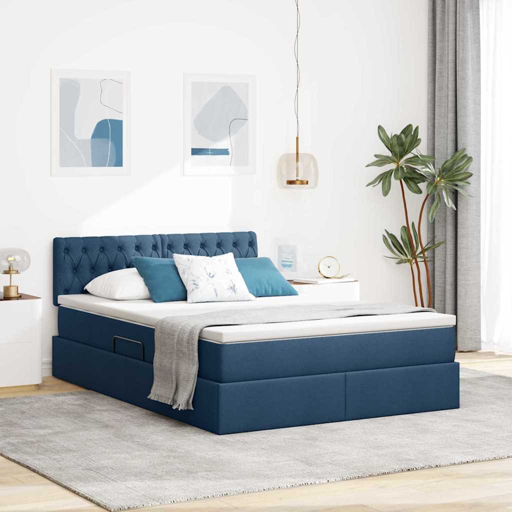 Opbergbed met LED met matras met LED Blauw 140 x 200 cm Stof – afbeelding 1