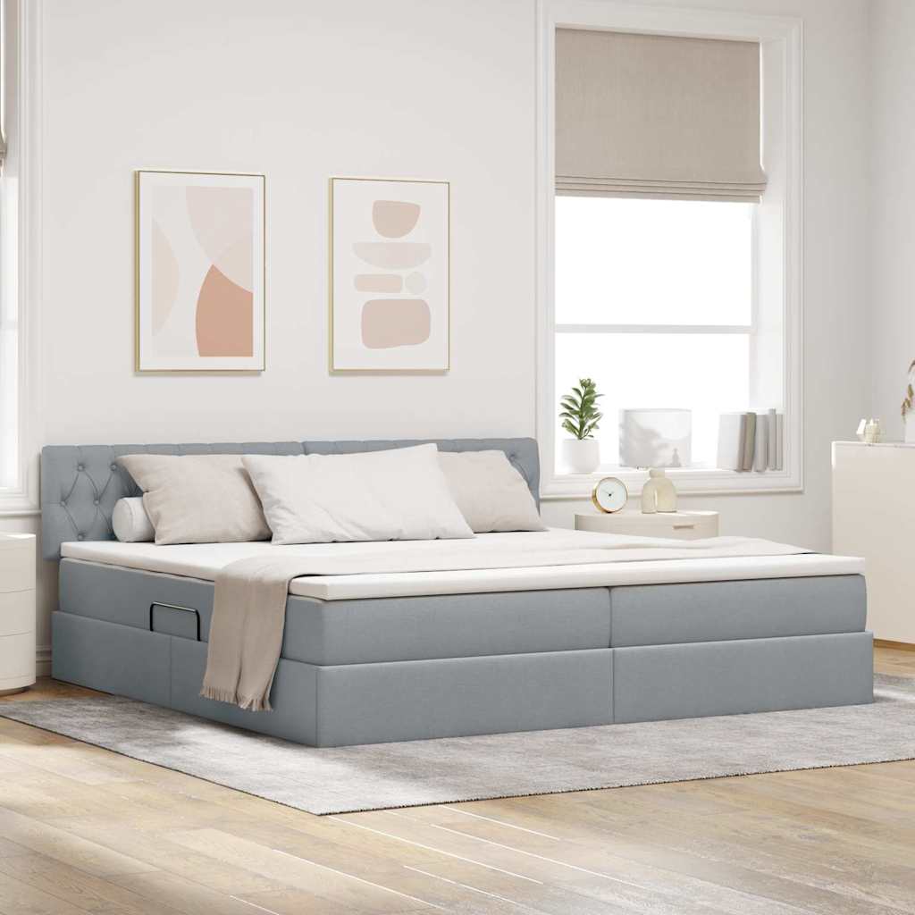 Opbergbed met LED met matras Lichtgrijs 200 x 200 cm Stof – afbeelding 1