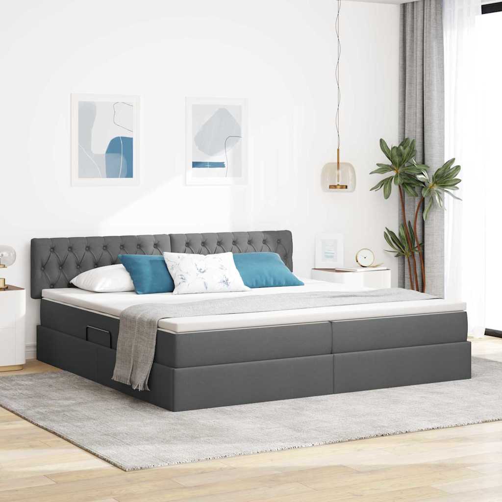 Opbergbed met LED met matras Donkergrijs 200 x 200 cm Stof – afbeelding 1
