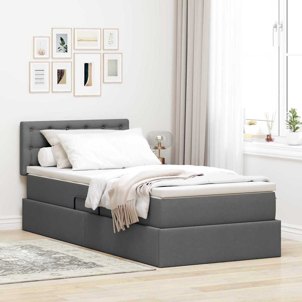 Opbergbed met LED met matras Donkergrijs 90 x 190 cm Stof – afbeelding 1