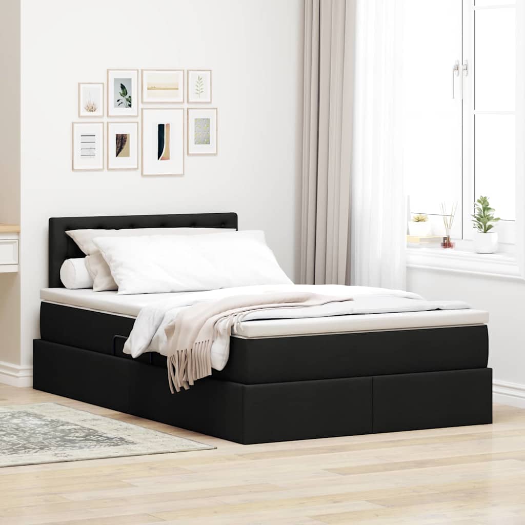 Opbergbed met LED met matras met LED Zwart 120 x 200 cm Stof – afbeelding 1