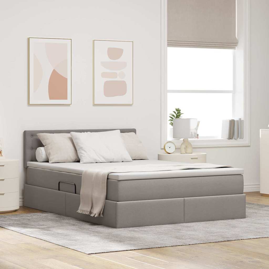 Opbergbed met LED met matras met LED Taupe 140 x 200 cm Stof – afbeelding 1