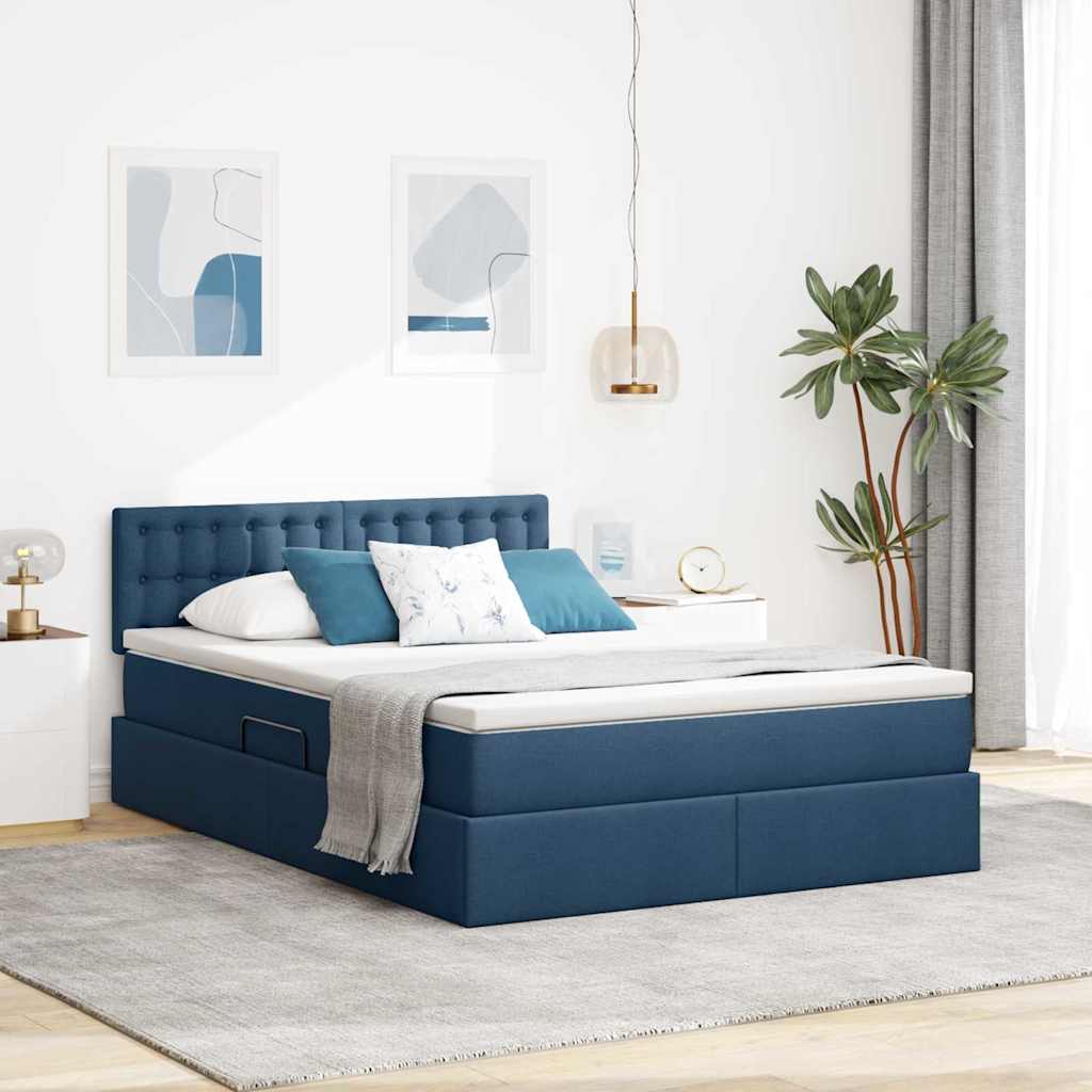 Opbergbed met LED met matras met LED Blauw 140 x 200 cm Stof – afbeelding 1